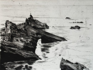 Andrea Ackermann, Rocher de la vierge – Biarritz, 2016, Kaltnadelradierung, 14 x 24 cm