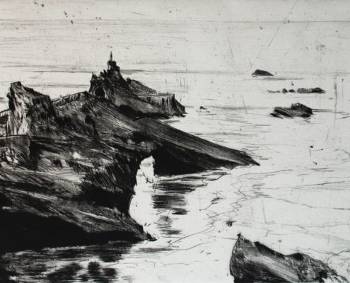 Andrea Ackermann, Rocher de la vierge – Biarritz, 2016, Kaltnadelradierung, 14 x 24 cm
