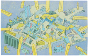 Harald Alff, Playground Europe, 2016, Farblinolschnitt, 35 x 55 cm