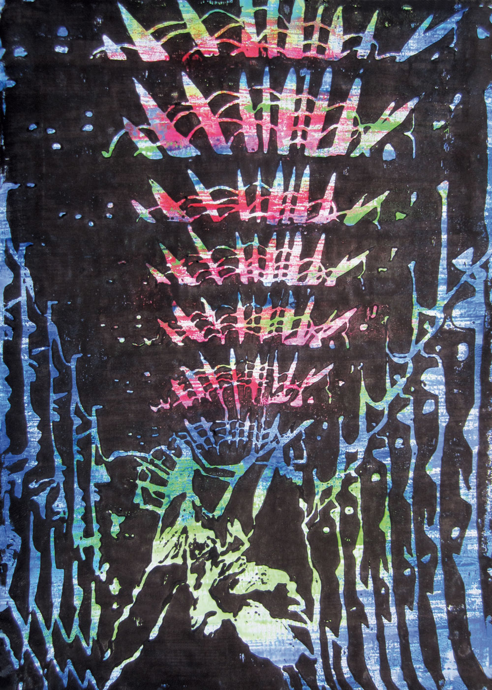 Manja Barthel, Teilstückgasse, 2016, Linoldruck auf Holzdruck, 42 x 29,7 cm