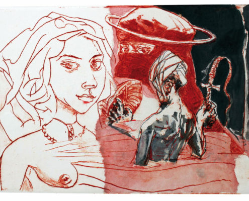 Steffen Fischer, Herakles am Scheideweg, 2016, Kaltnadel mit China-colleè, Unikatdruck, 21,5 x 29 cm