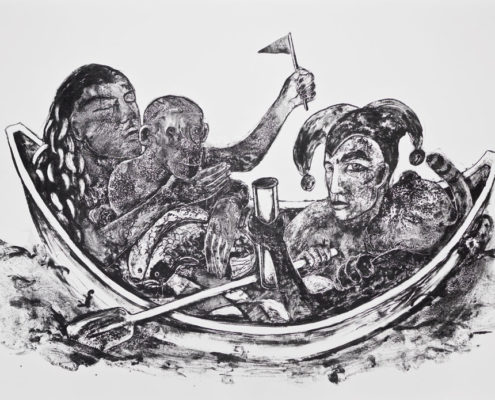 Angela Hampel, Volle Kraft voraus oder: Wohin soll denn die Reise gehn? (II), 2016, Algrafie, 70 x 100 cm