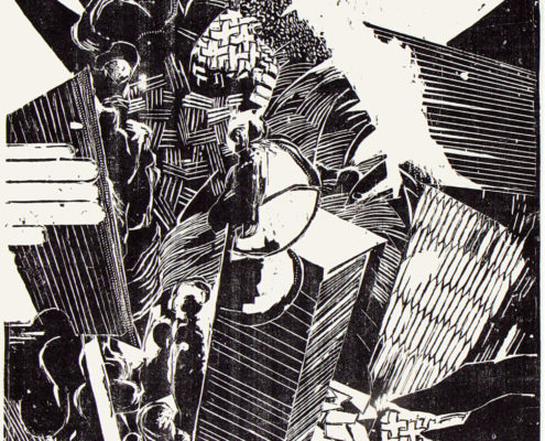 Stefan Knechtel, Entkommen, 2015, Holzschnitt, 80 x 40 cm