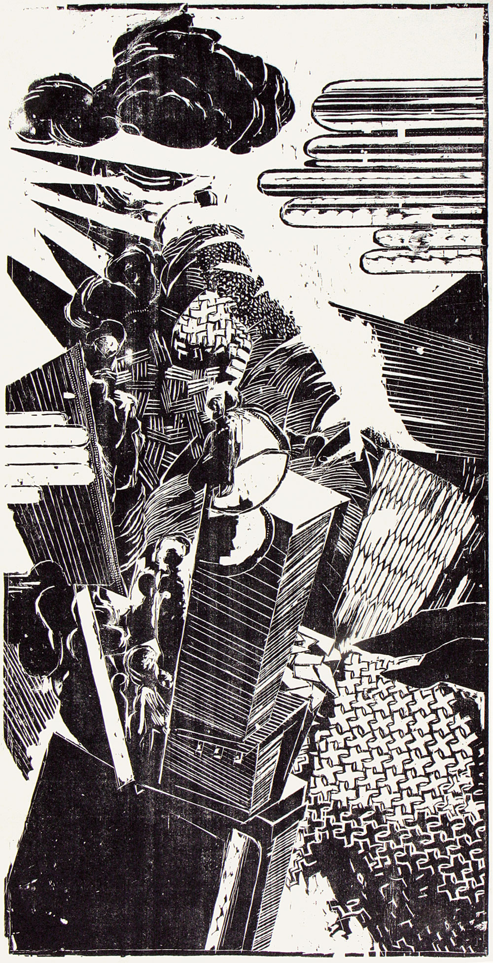 Stefan Knechtel, Entkommen, 2015, Holzschnitt, 80 x 40 cm
