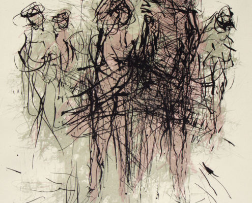Gerda Lepke, Begegnung/Straßenszene, 2015, Siebdruck, farbig, 77 x 63 cm
