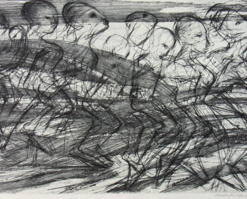 Mechthild Mansel, Passage, 2016, Kaltnadel/White-ground-Ätzradierung, 32 x 50 cm