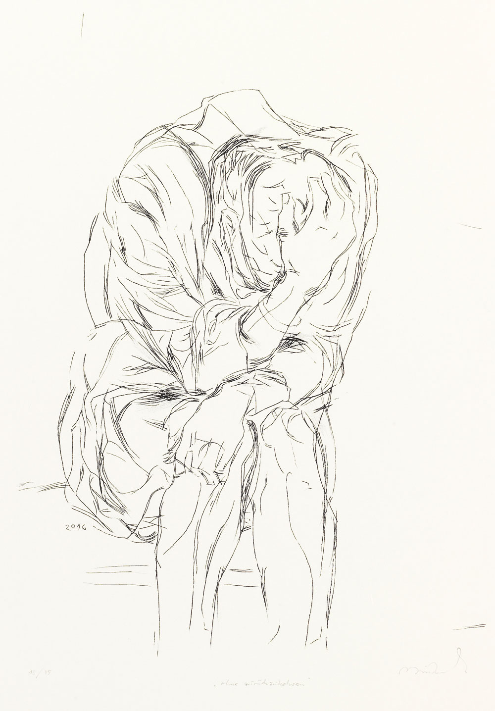 Reinhard Minkewitz, Ohne zurückzukehren, 2016, Lithografie, Steinritzung, 43 x 31 cm
