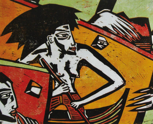 Klaus Süß, Die Passage, 2016, Farbholzschnitt (verlorene Form), 50 x 70 cm