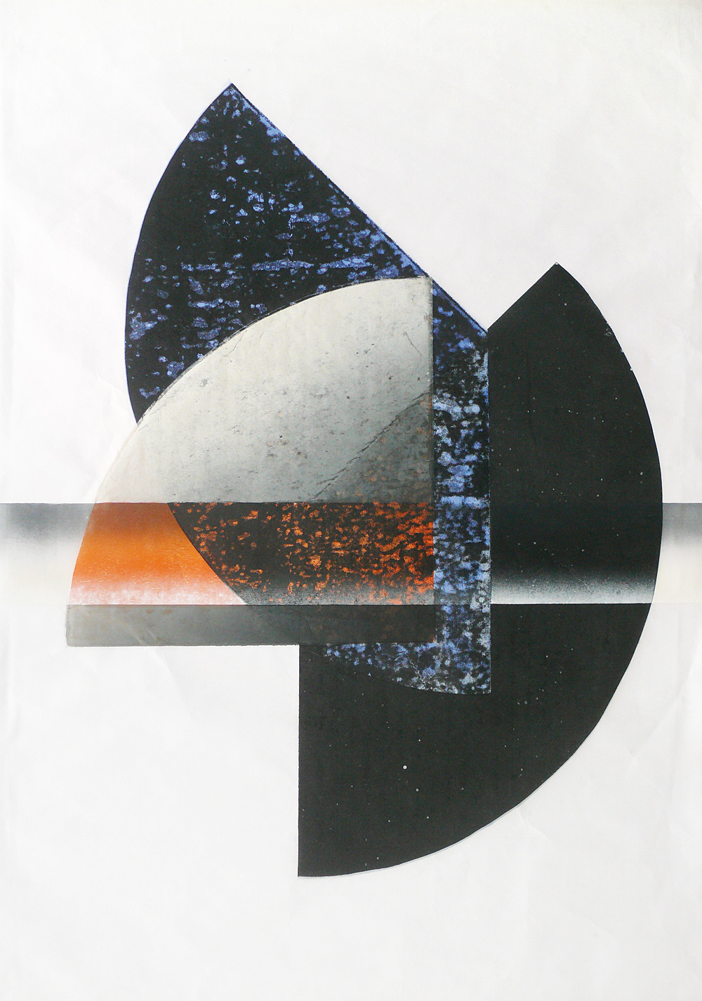 Susanne Werdin, 4 + 2 x 6 Sechzehntel mit Horizontale und Orange, 2016, Farbholzschnitt, 100 x 70 cm