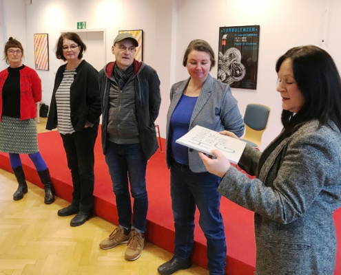 Neujahrsempfang der Leipziger Grafikbörse – von links: Petra Natascha Mehler, Katrin Kunert, Harald Alff, Katja Zwirnmann und Madeleine Heublein