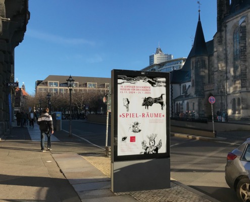 Werbung für die 38. Leipziger Grafikbörse in der Leipziger Innenstadt